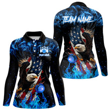 Load image into Gallery viewer, Blue Flame American Flag Eagle bowling shirts for Women Custom Bowling Team Jersey, gift for Bowler NQS9606