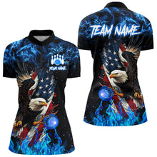 Load image into Gallery viewer, Blue Flame American Flag Eagle bowling shirts for Women Custom Bowling Team Jersey, gift for Bowler NQS9606