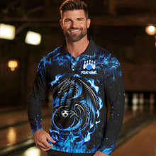 Load image into Gallery viewer, Black and Blue Flame Dragon bowling shirts for Men Custom Bowling Team Jersey, gift for Bowler NQS9607
