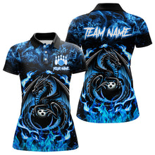 Load image into Gallery viewer, Black and Blue Flame Dragon bowling shirts for Women Custom Bowling Team Jersey, gift for Bowler NQS9607