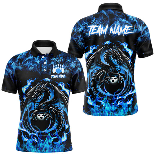 Black and Blue Flame Dragon bowling shirts for Men Custom Bowling Team Jersey, gift for Bowler NQS9607