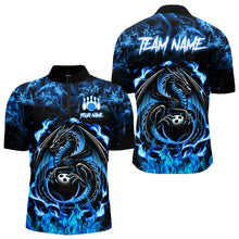 Load image into Gallery viewer, Black and Blue Flame Dragon bowling shirts for Men Custom Bowling Team Jersey, gift for Bowler NQS9607