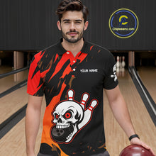 Load image into Gallery viewer, Black and Red Skull Bowling Shirts for Men Custom Team bowling jersey, gift for bowlers NQS10014