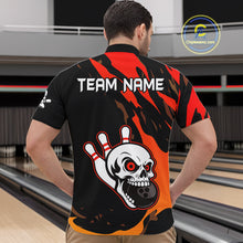 Load image into Gallery viewer, Black and Red Skull Bowling Shirts for Men Custom Team bowling jersey, gift for bowlers NQS10014