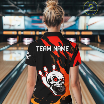 Black and Red Skull Bowling Shirts for Women Custom Team bowling jersey, gift for bowlers NQS10014