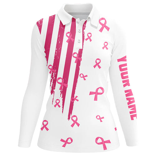 Personalized white golf polos shirt for women pink ribbon breast cancer awareness ladies golf tops NQS7913