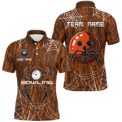Orange Camo Bowling Polo, 1/4 Quarter zip shirts Custom Spider web Halloween Men Team Bowling jerseys NQS8344