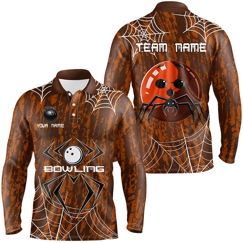 Orange Camo Bowling Polo, 1/4 Quarter zip shirts Custom Spider web Halloween Men Team Bowling jerseys NQS8344