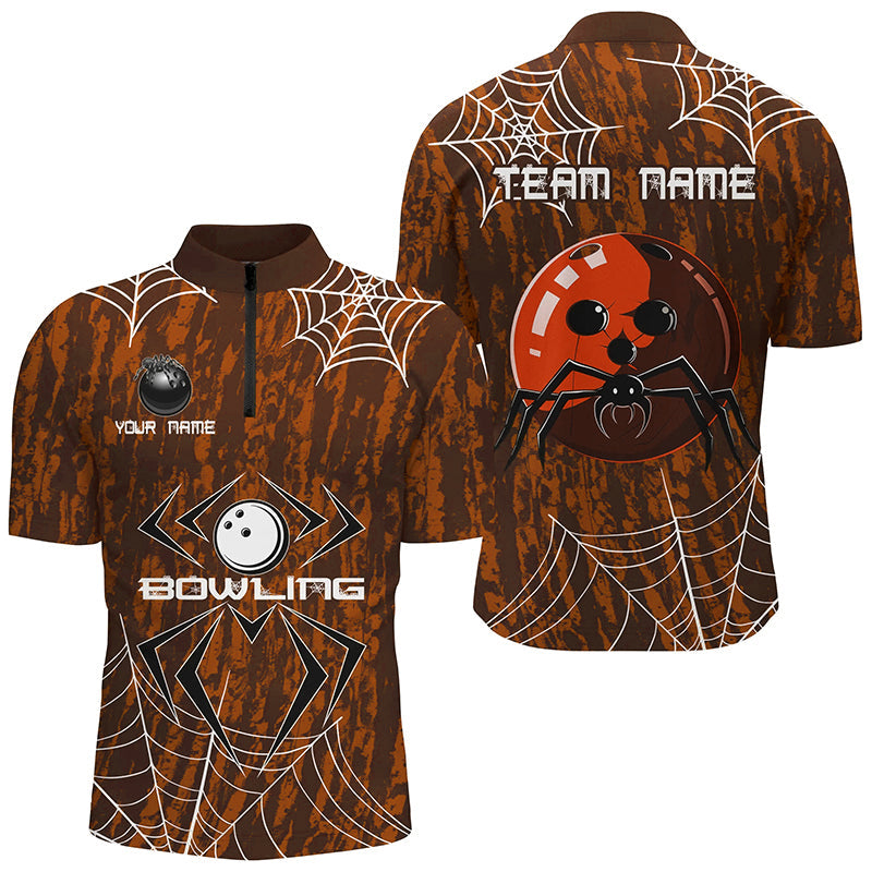 Orange Camo Bowling Polo, 1/4 Quarter zip shirts Custom Spider web Halloween Men Team Bowling jerseys NQS8344