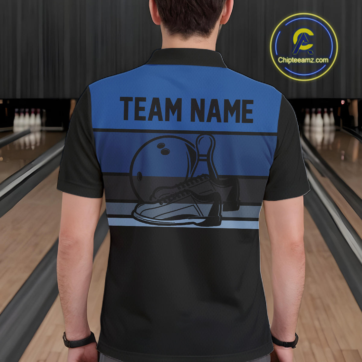 Black and Blue Retro Bowling Polo, Quarter Zip Shirts for Men Custom Team Bowling League Jerseys NQS10746