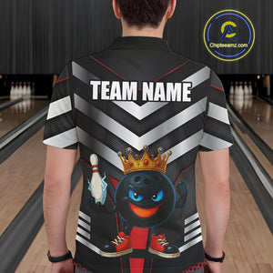 Funny Bowling Shirts Black and Silver Metal Team Bowling Polo, 1/4 Zip Shirts Custom bowling gifts NQS10942