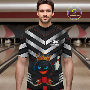 Funny Bowling Shirts Black and Silver Metal Team Bowling Polo, 1/4 Zip Shirts Custom bowling gifts NQS10942