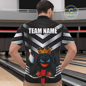 Funny Bowling Shirts Black and Silver Metal Team Bowling Polo, 1/4 Zip Shirts Custom bowling gifts NQS10942