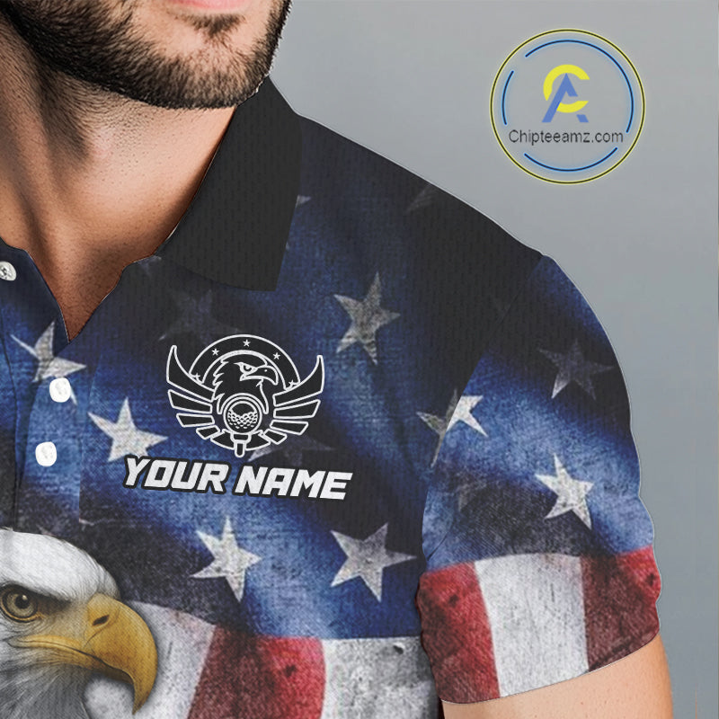 Vintage American Flag Eagle Golf Polo Shirts For Men custom patriotic golf shirts, best golf gifts NQS10946