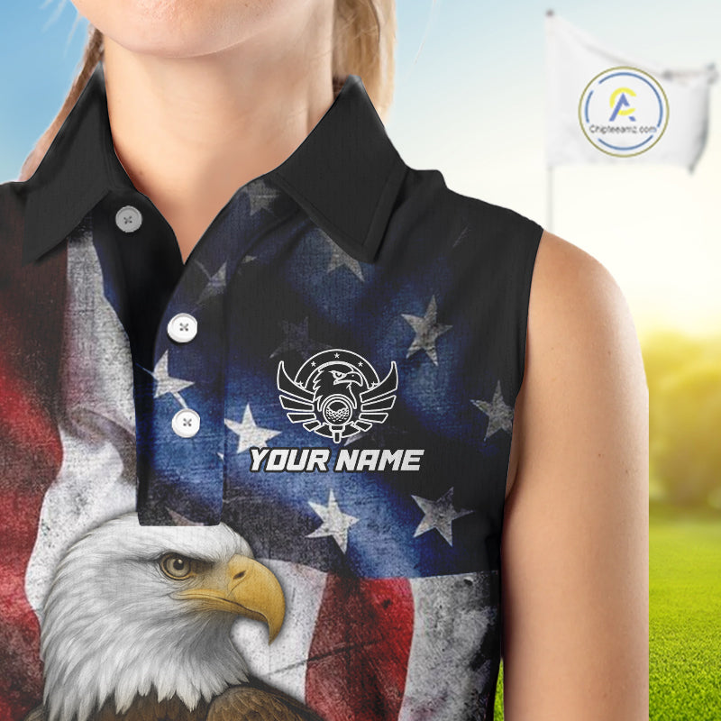 Vintage American Flag Eagle Women Sleeveless Polo Shirt custom patriotic golf shirts, best golf gifts NQS10946