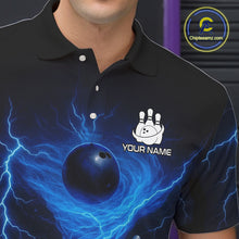 Load image into Gallery viewer, Blue Lightning Thunder tornado Bowling Shirts for Men Custom Team bowling jerseys NQS11129