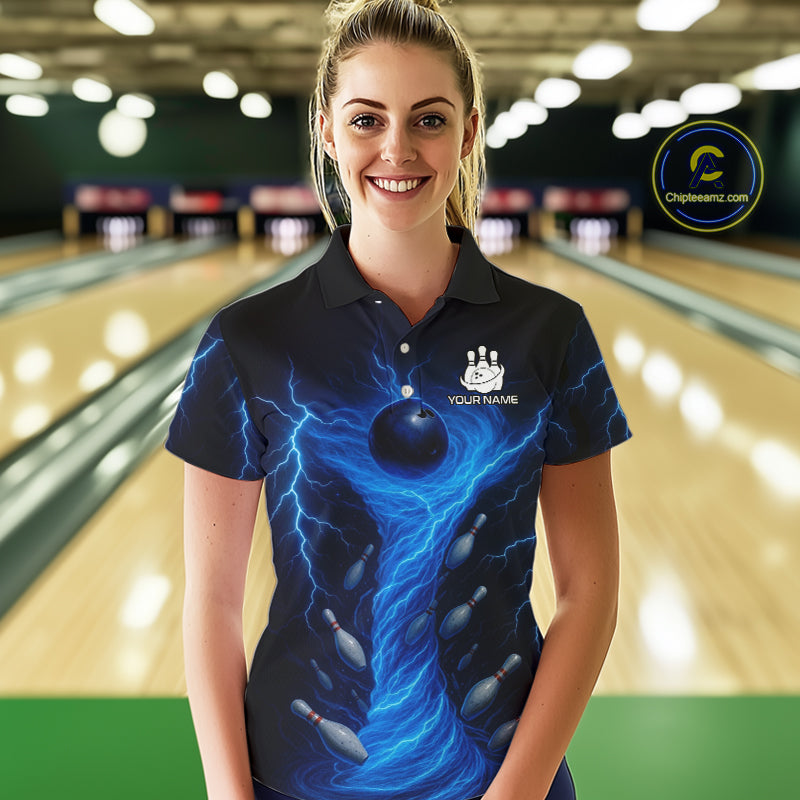 Blue Lightning Thunder tornado Bowling Shirts for Women Custom Team bowling jerseys NQS11129
