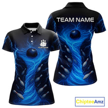 Load image into Gallery viewer, Blue Lightning Thunder tornado Bowling Shirts for Women Custom Team bowling jerseys NQS11129