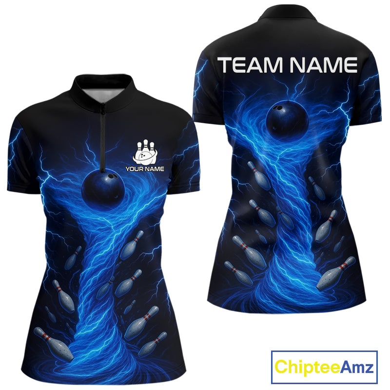 Blue Lightning Thunder tornado Bowling Shirts for Women Custom Team bowling jerseys NQS11129