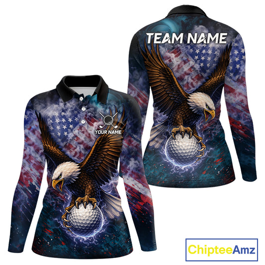 Smoke American Flag Eagle Women golf polo shirt Custom patriotic golf outfit ladies, unique golf gift NQS11541