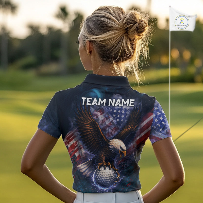 Smoke American Flag Eagle Women golf polo shirt Custom patriotic golf outfit ladies, unique golf gift NQS11541