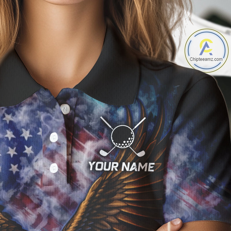 Smoke American Flag Eagle Women golf polo shirt Custom patriotic golf outfit ladies, unique golf gift NQS11541