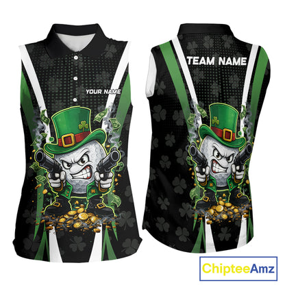 Funny St Patrick cowboy golf ball gunner Womens sleeveless golf polo shirt Custom ladies golf outfit NQS11542