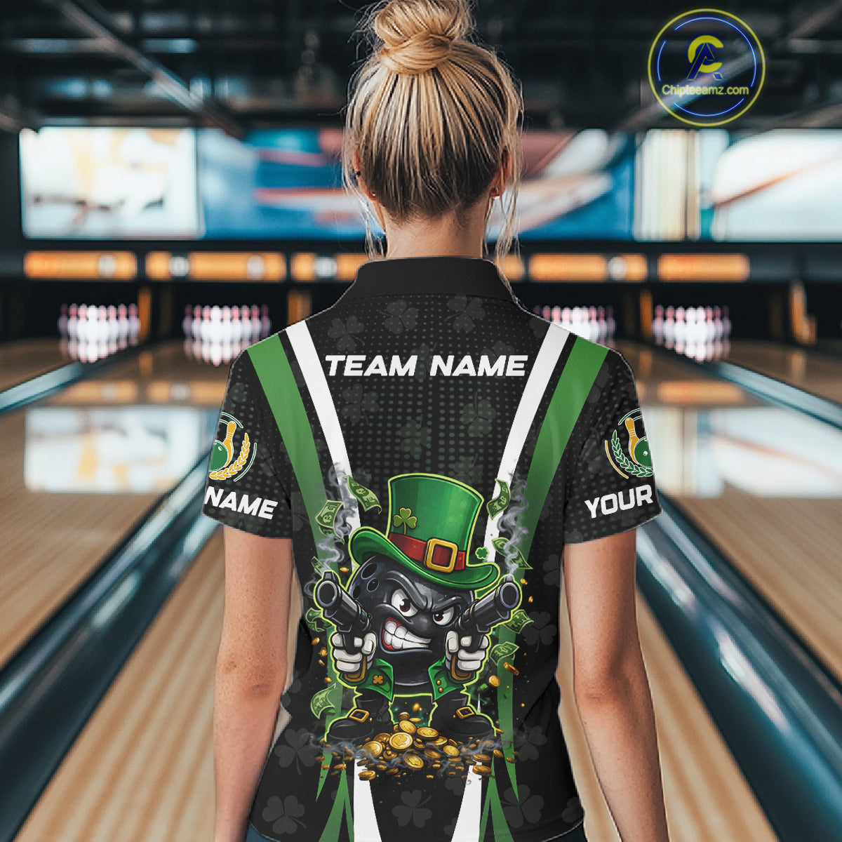 Funny St Patrick cowboy gunner Bowling Polo, 1/4 zip shirts For Women Custom Team Bowling Jerseys NQS11543