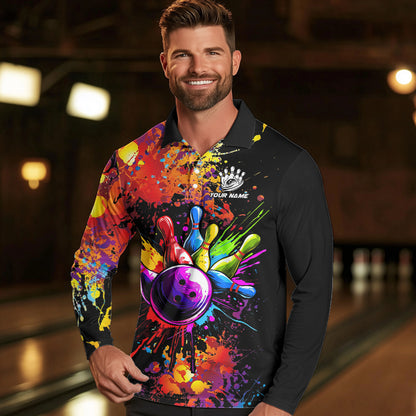 Colorful bowling jerseys Bowling Polo, 1/4 Zip Shirt for Men Custom Bowling Team shirts for bowlers NQS9770