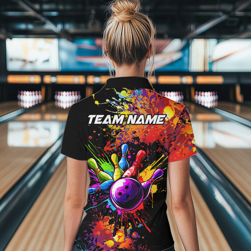 Colorful bowling jerseys Bowling Polo, 1/4 Zip Shirt for Women Custom Bowling Team shirts for bowlers NQS9770