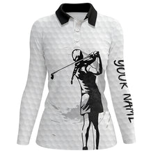Load image into Gallery viewer, Womens golf polo shirt custom name black and white golf ball, golf gift for her NQS5340