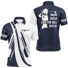 Load image into Gallery viewer, Navy Blue and white Mens golf polo shirts custom swing swear look for ball repeat golf shirt for mens NQS7920