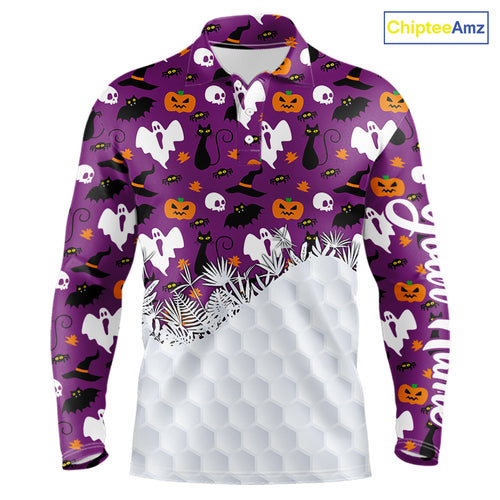 Personalized funny purple Halloween pattern mens golf polo shirts best mens golf wears NQS10315