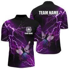Load image into Gallery viewer, Men's bowling Quarter Zip shirts Custom purple lightning thunder Bowling Team Jersey, gift for Bowlers NQS6220