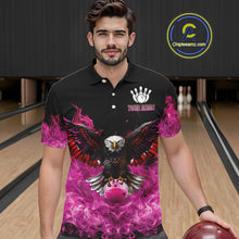 Load image into Gallery viewer, Pink Flame Smoke American Flag Eagle Skull Mens Bowling Shirts Custom Patriotic Bowling Team Jersey NQS10527