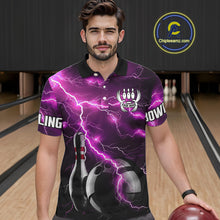 Load image into Gallery viewer, Pink Lightning Thunder Black Bowling Polo, Quarter zip Shirt for Men custom bowling team jerseys NQS10530
