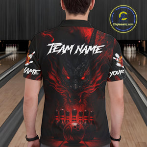 Black And Red Dragon Bowling Shirts For Men Custom Dragon Bowling League Shirts Outfits NQS10948