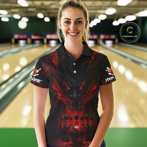 Black And Red Dragon Bowling Shirts For Women Custom Dragon Bowling League Shirts Outfits NQS10948