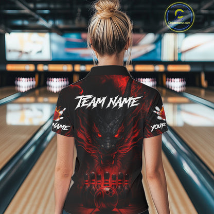 Black And Red Dragon Bowling Shirts For Women Custom Dragon Bowling League Shirts Outfits NQS10948