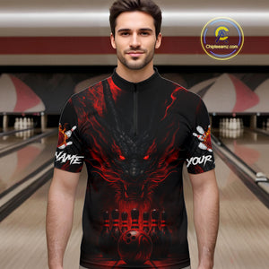 Black And Red Dragon Bowling Shirts For Men Custom Dragon Bowling League Shirts Outfits NQS10948