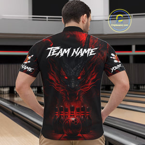 Black And Red Dragon Bowling Shirts For Men Custom Dragon Bowling League Shirts Outfits NQS10948