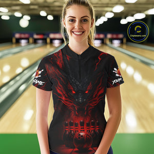 Black And Red Dragon Bowling Shirts For Women Custom Dragon Bowling League Shirts Outfits NQS10948
