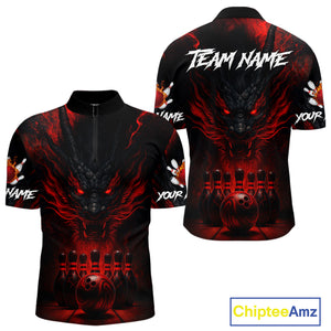 Black And Red Dragon Bowling Shirts For Men Custom Dragon Bowling League Shirts Outfits NQS10948
