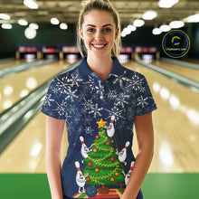 Load image into Gallery viewer, Funny Christmas Tree snowflake Bowling shirts for Women Custom Xmas Bowling outfits for women | Navy NQS10951