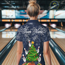Load image into Gallery viewer, Funny Christmas Tree snowflake Bowling shirts for Women Custom Xmas Bowling outfits for women | Navy NQS10951