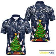 Load image into Gallery viewer, Funny Christmas Tree snowflake Bowling shirts for men Custom Xmas Bowling Outfits Men | Navy NQS10951