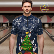 Load image into Gallery viewer, Funny Christmas Tree snowflake Bowling shirts for men Custom Xmas Bowling Outfits Men | Navy NQS10951