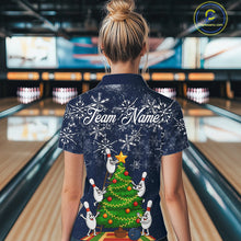 Load image into Gallery viewer, Funny Christmas Tree snowflake Bowling shirts for Women Custom Xmas Bowling outfits for women | Navy NQS10951