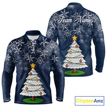 Load image into Gallery viewer, Funny Christmas Tree snowflake Mens Golf Polo shirts Custom mens christmas golf shirts | Blue Navy NQS10952