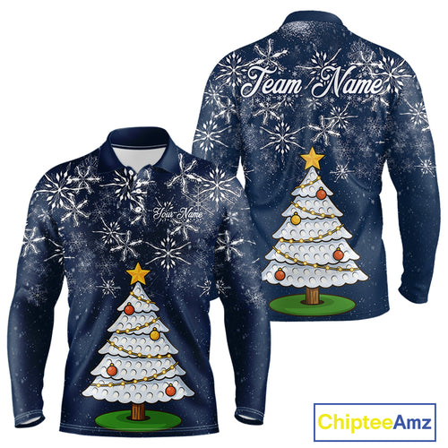 Funny Christmas Tree snowflake Mens Golf Polo shirts Custom mens christmas golf shirts | Blue Navy NQS10952